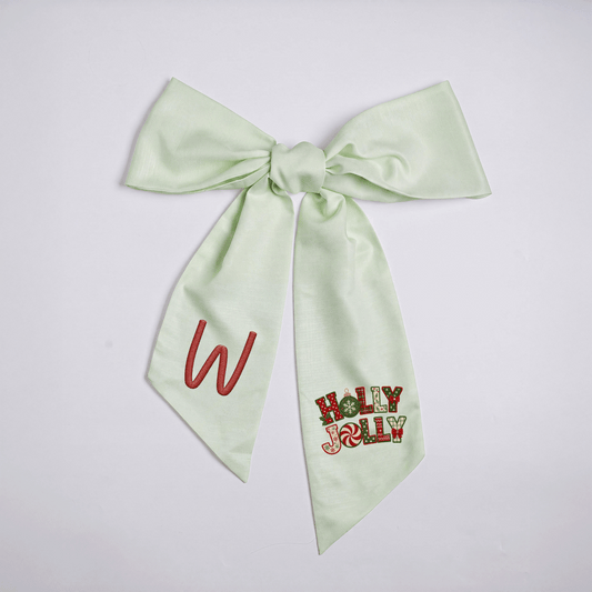 Personalized Embroidered Linen Door Wreath Sash, Custom Monogram Name Initial Wreath Ribbon & Front Door Decor