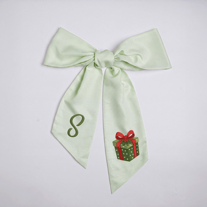 Personalized Monogram Christmas Gift Box Bow, Custom Initial Holiday Tree Topper & Hair Ribbon