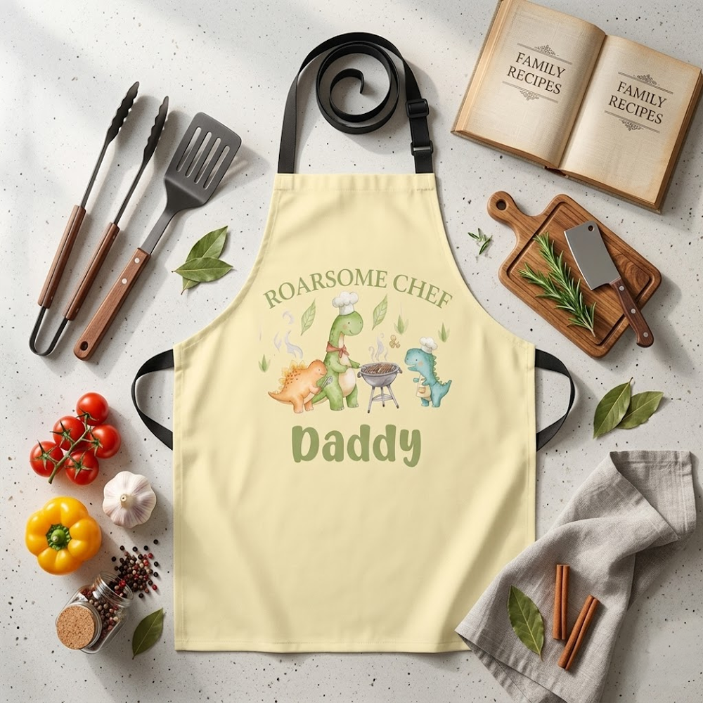 Roarsome Chef Daddy Custom Apron – Personalized Dinosaur Cooking Apron for Dad