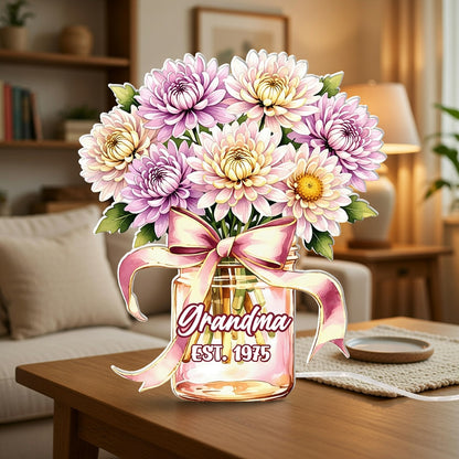 Personalized Acrylic Floral Night Light – Custom Flower Vase Lamp for Mom, LED Bedside Decor