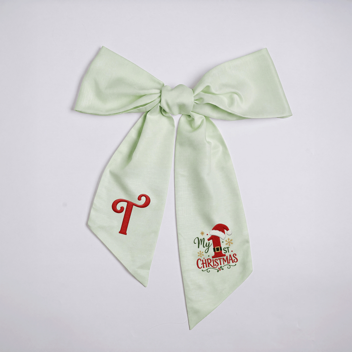 Custom Letter My 1st Christmas Embroidered Linen Wreath Sash, Personalized Monogram Holiday Bow Sash for Baby First Christmas Decor