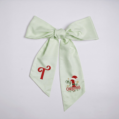 Custom Letter My 1st Christmas Embroidered Linen Wreath Sash, Personalized Monogram Holiday Bow Sash for Baby First Christmas Decor