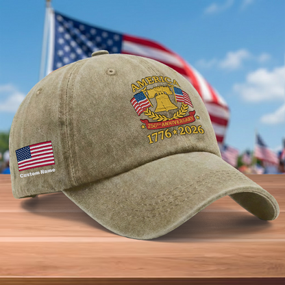 Proud America 1776–2026 – Patriotic Gift for America 250th Anniversary – Personalized Embroidered Baseball Cap