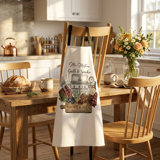 Grill and Smoke Apron - Funny BBQ Smoker Cooking Gift for Dad