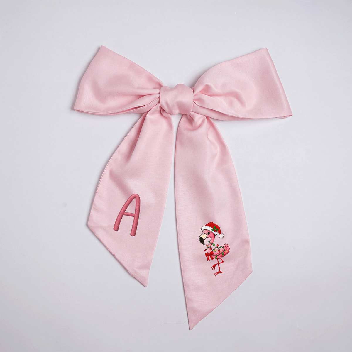 Custom Monogram Christmas Flamingo Floral Toile Wreath Bow, Personalized Initial Holiday Flamingo Wreath Sash & Front Door Decor