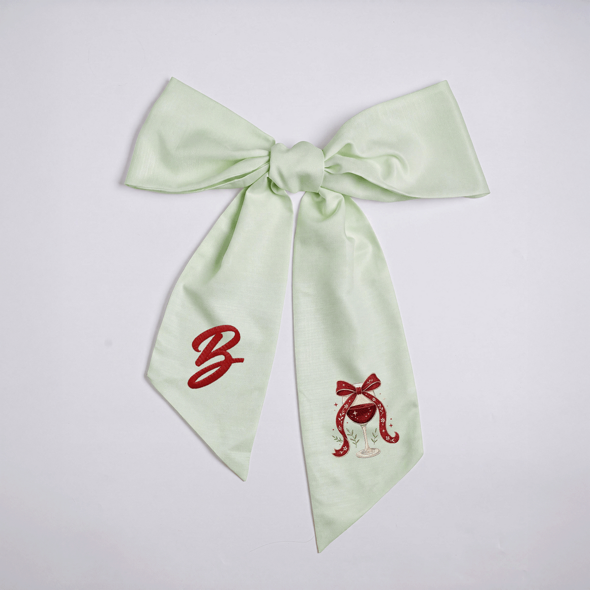 Custom Letter Christmas Red Wine Glass Embroidered Linen Wreath Sash, Personalized Monogram Holiday Bow Sash for Door Decor