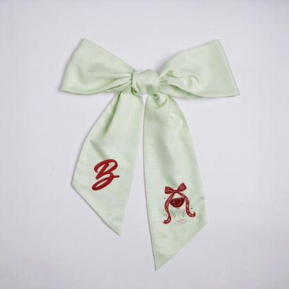 Custom Letter Christmas Red Wine Glass Embroidered Linen Wreath Sash, Personalized Monogram Holiday Bow Sash for Door Decor