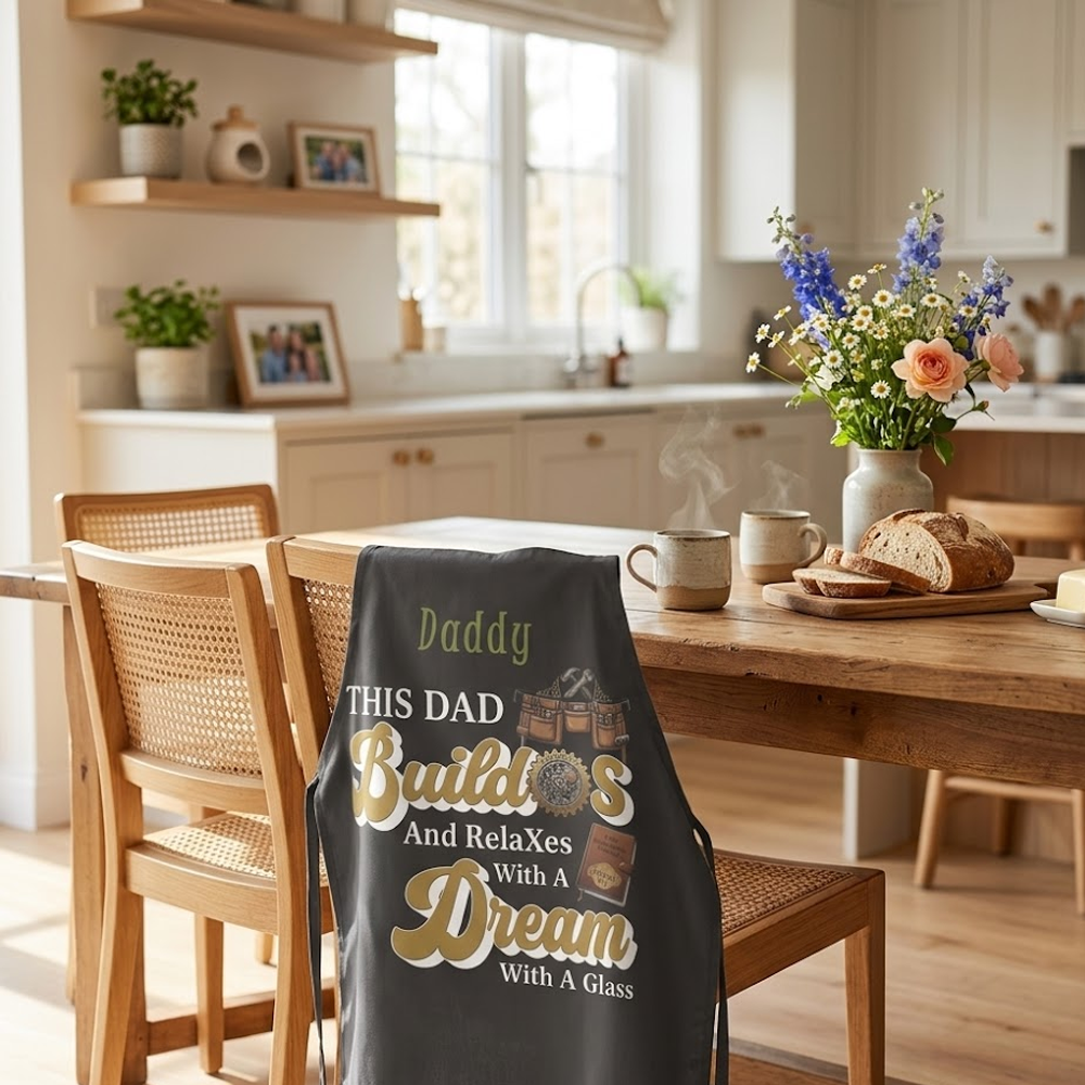 This Dad Builds Dreams & Relaxes With a Glass Apron – Funny BBQ Apron Gift for Dad