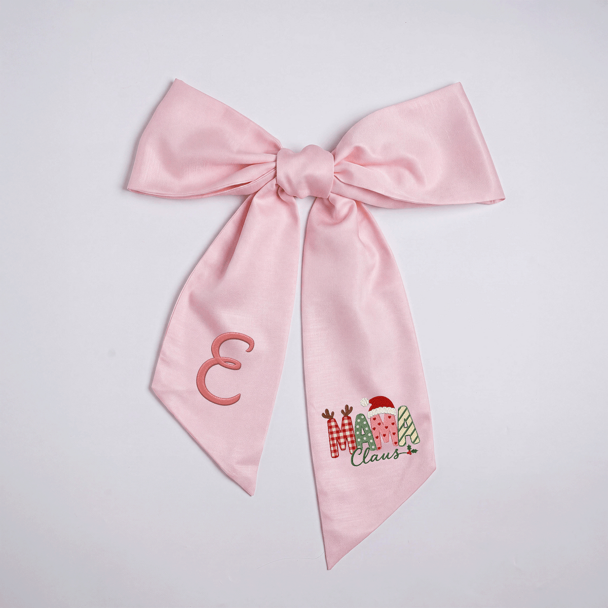 Custom Monogram Mama Claus Embroidered Linen Door Wreath Sash, Personalized Initial Santa Hat Reindeer Festive Typography Holiday Wreath Sash & Front Door Decor