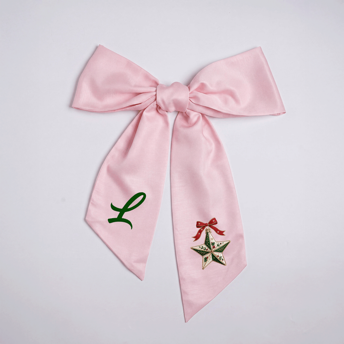 Custom Letter Christmas Star Embroidered Linen Wreath Sash, Personalized Monogram Holiday Bow Sash for Door Decor