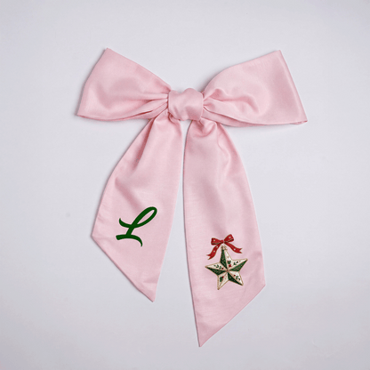 Custom Letter Christmas Star Embroidered Linen Wreath Sash, Personalized Monogram Holiday Bow Sash for Door Decor