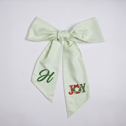Custom Letter Christmas Joy Wreath Embroidered Linen Wreath Sash, Personalized Monogram Holiday Bow Sash for Door Decor