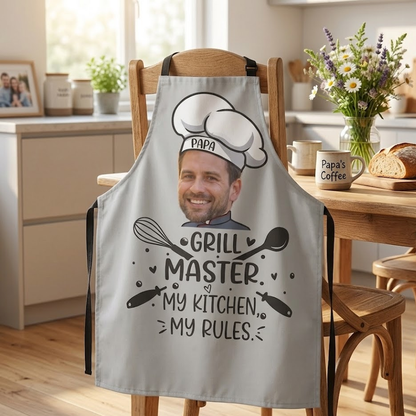 Grill Master My Kitchen My Rules Apron – Funny BBQ Cooking Apron for Dad