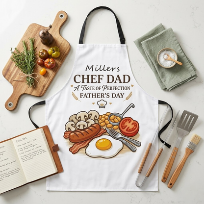 Chef Dad A Taste of Perfection Father’s Day Apron – Funny BBQ Cooking Gift for Dad