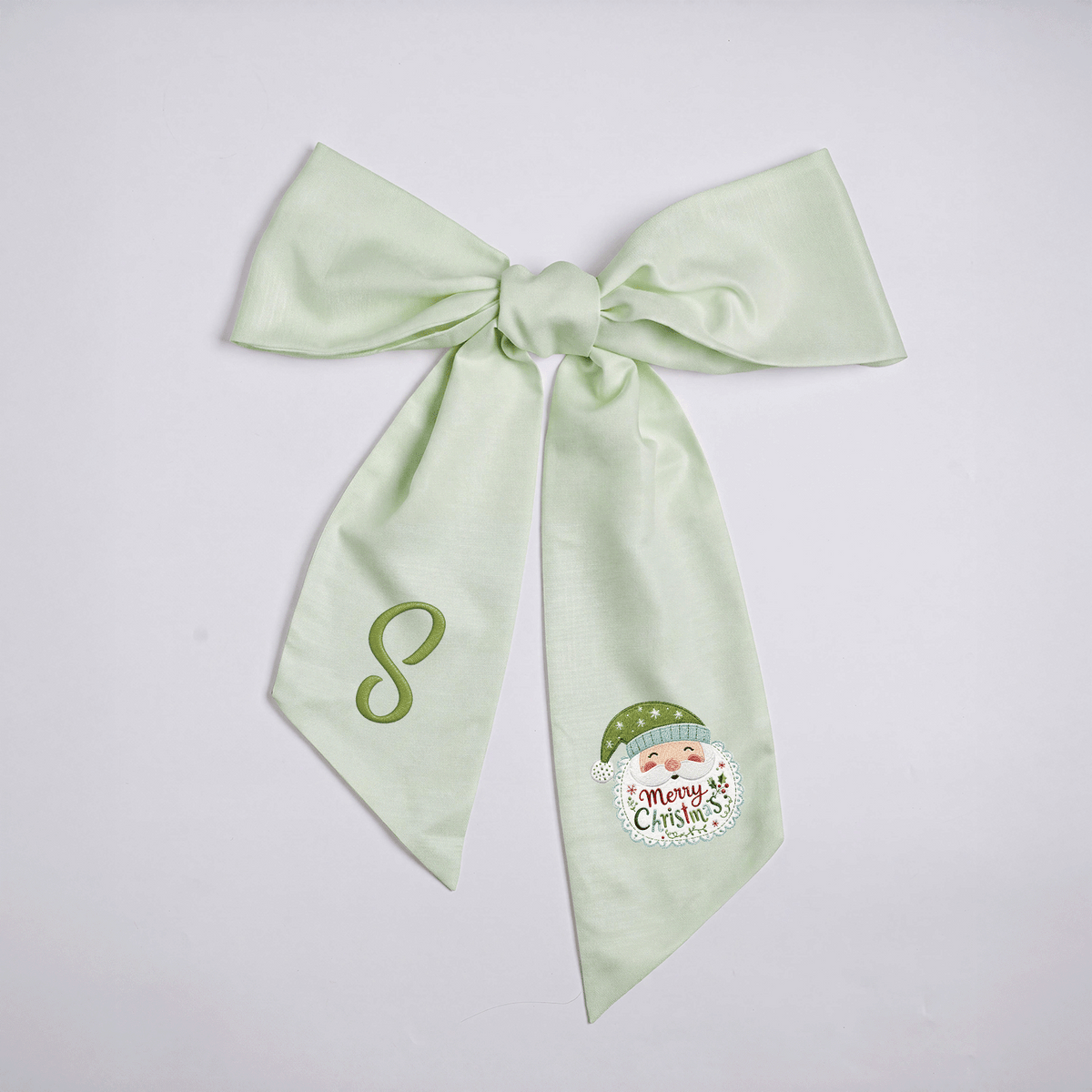 Custom Letter Christmas Santa Claus Embroidered Linen Wreath Sash, Personalized Monogram Merry Christmas Bow Sash for Front Door Decor