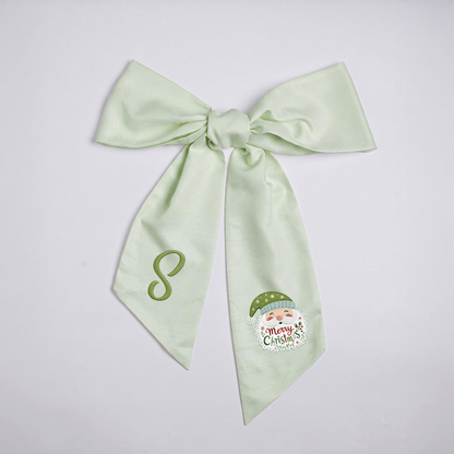 Custom Letter Christmas Santa Claus Embroidered Linen Wreath Sash, Personalized Monogram Merry Christmas Bow Sash for Front Door Decor