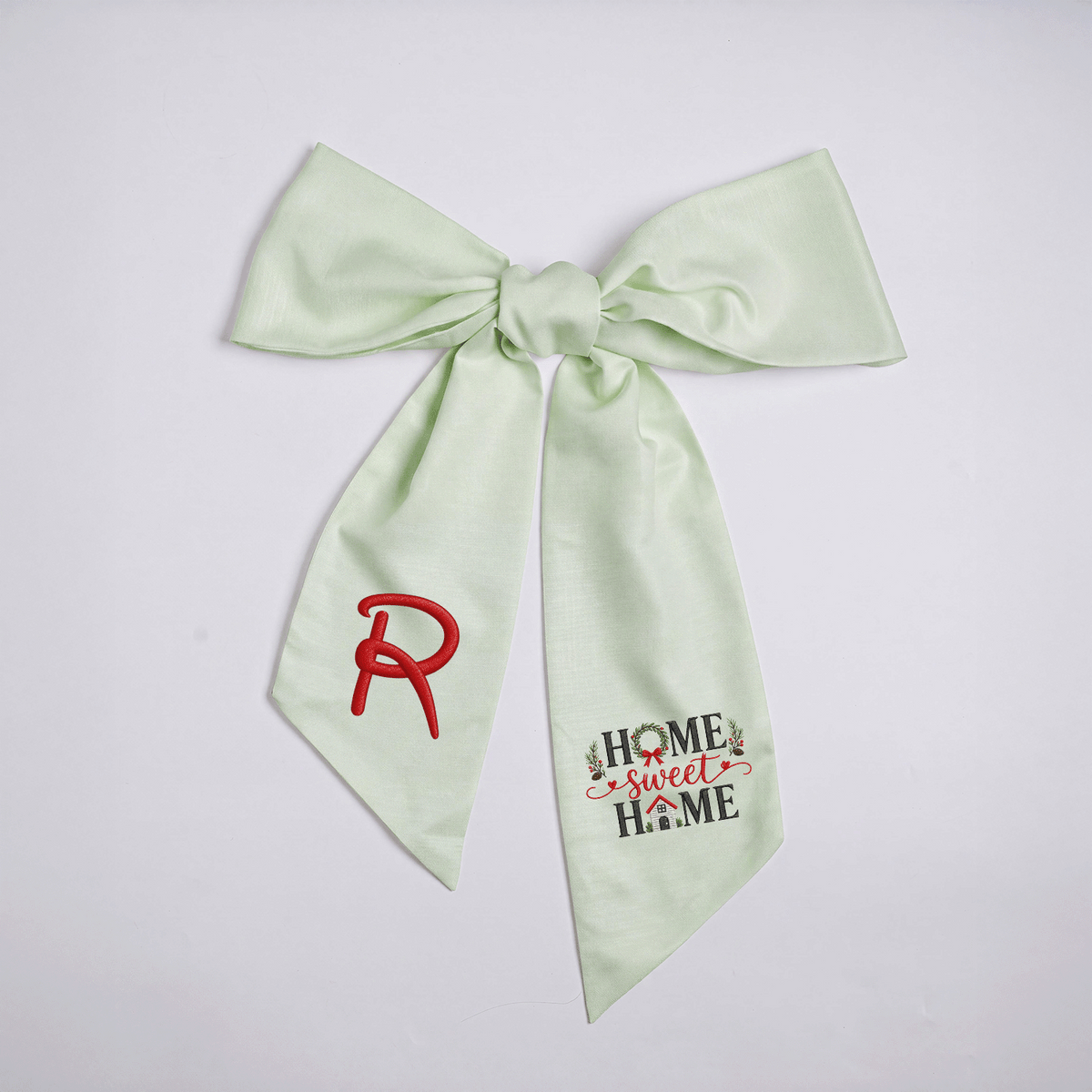 Custom Monogram Home Sweet Home Embroidered Linen Door Wreath Sash, Personalized Initial Wreath House Typography Holiday Wreath Sash & Front Door Decor