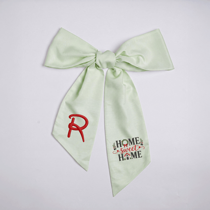 Custom Monogram Home Sweet Home Embroidered Linen Door Wreath Sash, Personalized Initial Wreath House Typography Holiday Wreath Sash & Front Door Decor