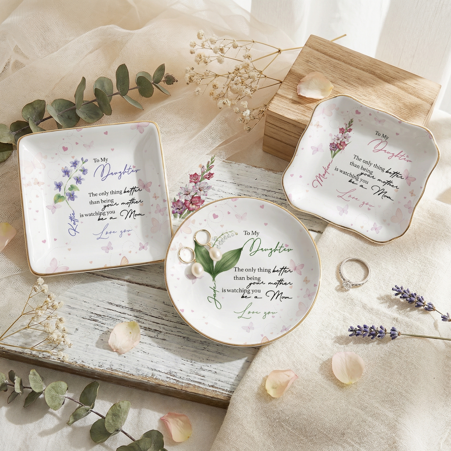 Personalized Ceramic Jewelry Dish - Custom Name Trinket Tray for Daughter, Mother's Day Gift
