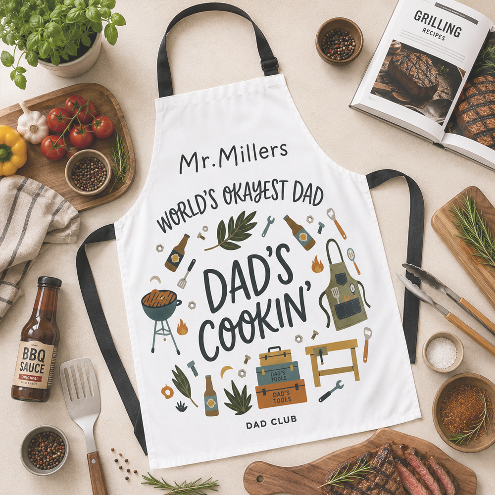 World’s Okayest Dad Apron – Funny Father’s Day BBQ & Cooking Gift