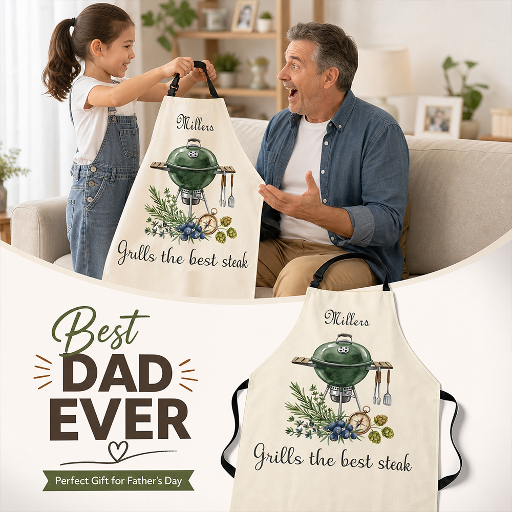 Grills the Best Steak Apron – Funny BBQ Cooking Gift for Dad