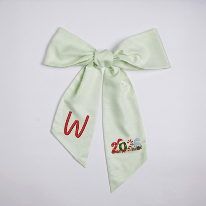 Personalized Monogram 2026 Christmas Bow, Custom Initial Dated Year Holiday Tree Topper & Hair Ribbon