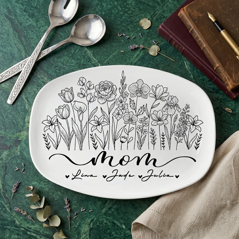 Wildflower Love for Mom – Personalized Kids Names Platter – Mother’s Day Gift Keepsake Dish