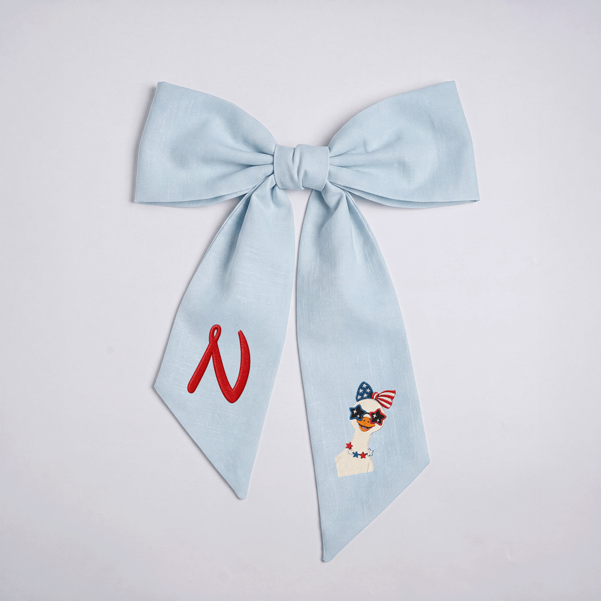 Custom Monogram Patriotic Goose Embroidered Linen Door Wreath Sash, Personalized Initial Bow Goose Gingham Holiday Wreath Sash & Front Door Decor