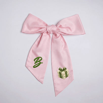 Custom Letter Green Bow Christmas Gift Box Embroidered Linen Wreath Sash, Personalized Monogram Holiday Bow Sash for Door Decor