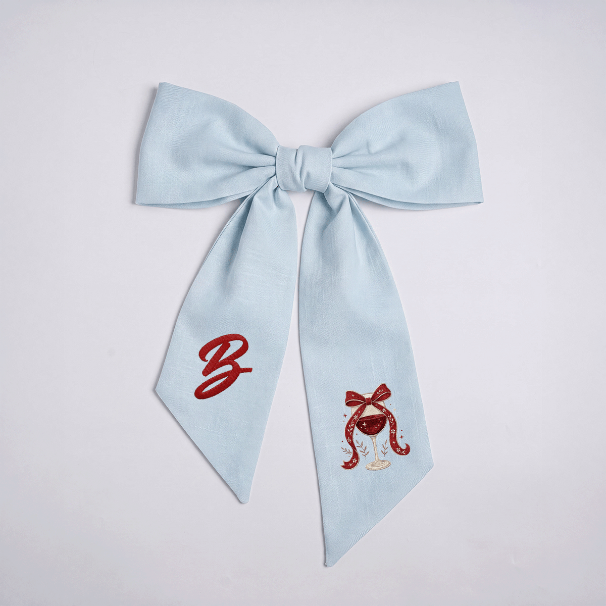 Custom Letter Christmas Red Wine Glass Embroidered Linen Wreath Sash, Personalized Monogram Holiday Bow Sash for Door Decor
