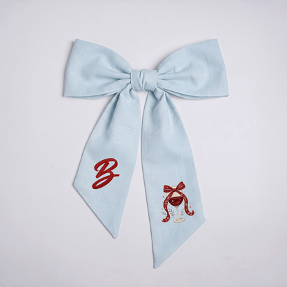 Custom Letter Christmas Red Wine Glass Embroidered Linen Wreath Sash, Personalized Monogram Holiday Bow Sash for Door Decor