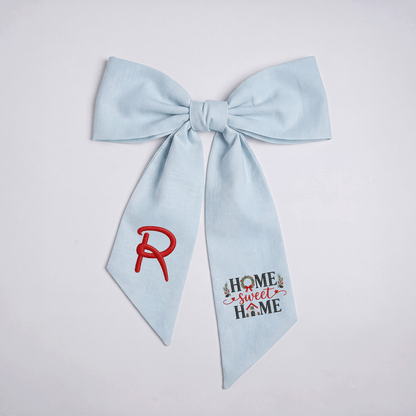 Custom Monogram Home Sweet Home Embroidered Linen Door Wreath Sash, Personalized Initial Wreath House Typography Holiday Wreath Sash & Front Door Decor