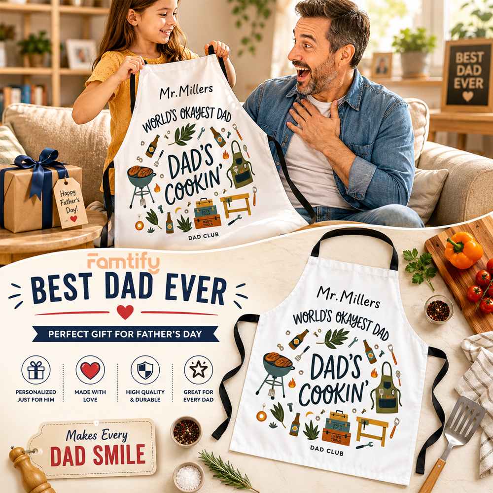 World’s Okayest Dad Apron – Funny Father’s Day BBQ & Cooking Gift