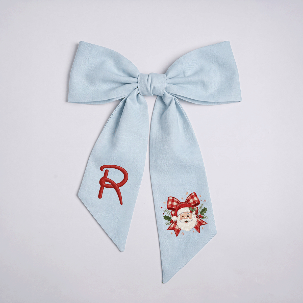 Custom Monogram Vintage Santa Embroidered Christmas Wreath with Sash, Personalized Initial Red Gingham Bow Santa Holiday Wreath & Front Door Decor