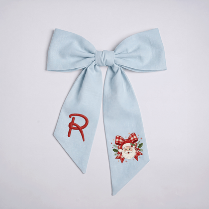 Custom Monogram Vintage Santa Embroidered Christmas Wreath with Sash, Personalized Initial Red Gingham Bow Santa Holiday Wreath & Front Door Decor