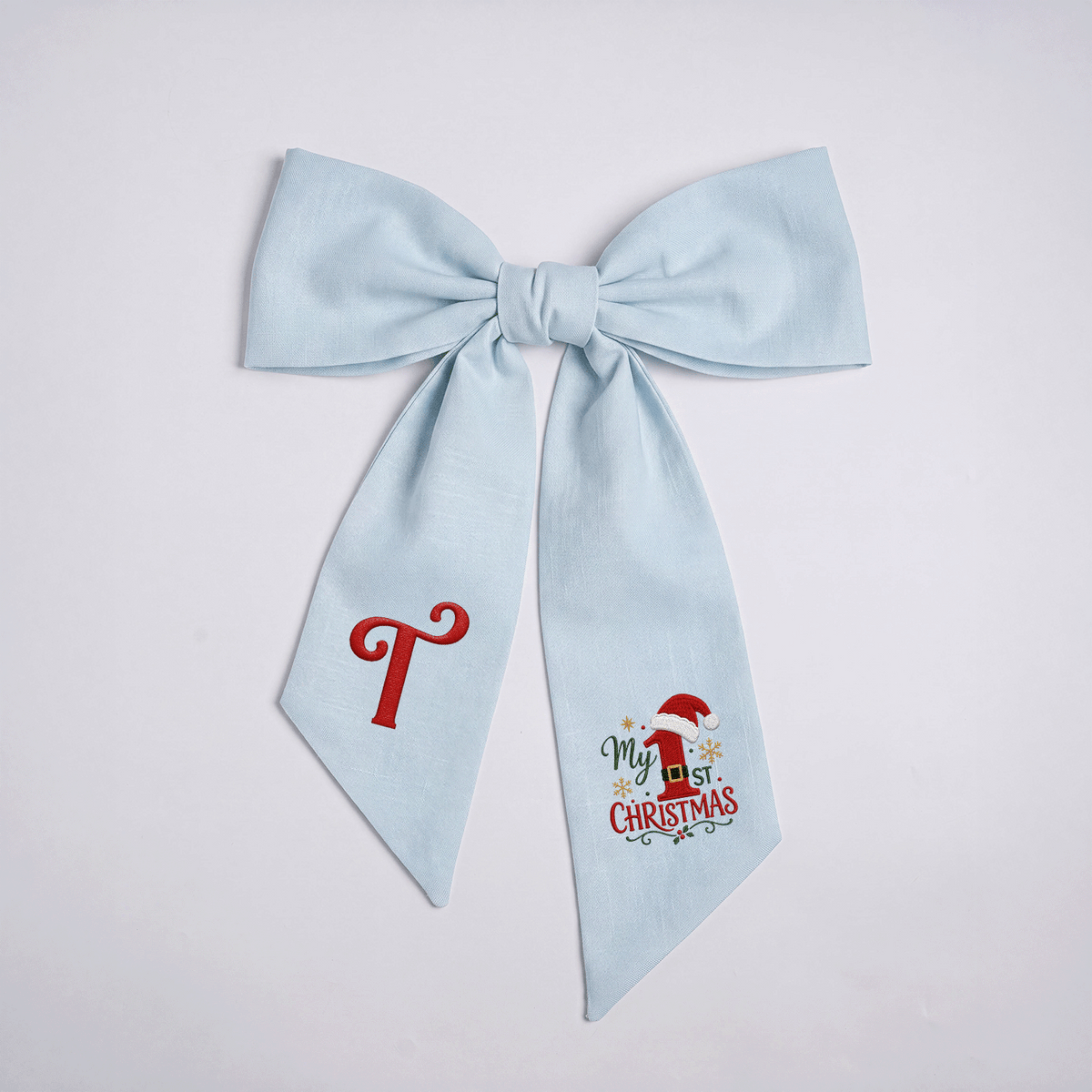 Custom Letter My 1st Christmas Embroidered Linen Wreath Sash, Personalized Monogram Holiday Bow Sash for Baby First Christmas Decor