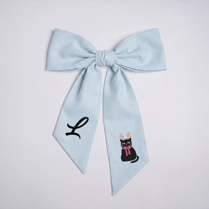 Custom Letter Christmas Black Cat Embroidered Linen Wreath Sash, Personalized Monogram Holiday Bow Sash for Door Decor