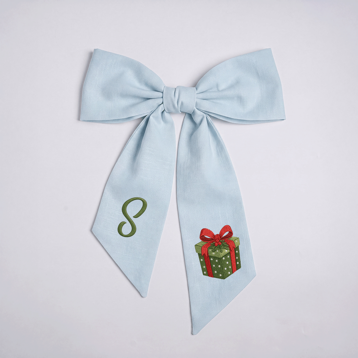 Personalized Monogram Christmas Gift Box Bow, Custom Initial Holiday Tree Topper & Hair Ribbon