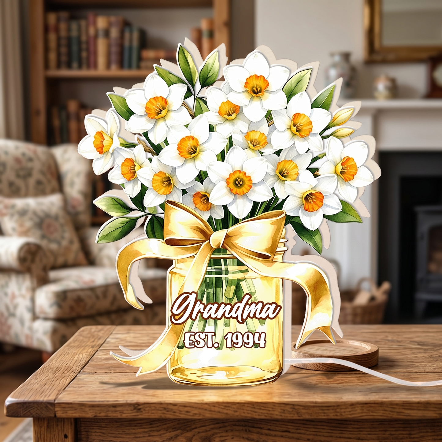 Personalized Acrylic Floral Night Light – Custom Flower Vase Lamp for Mom, LED Bedside Decor