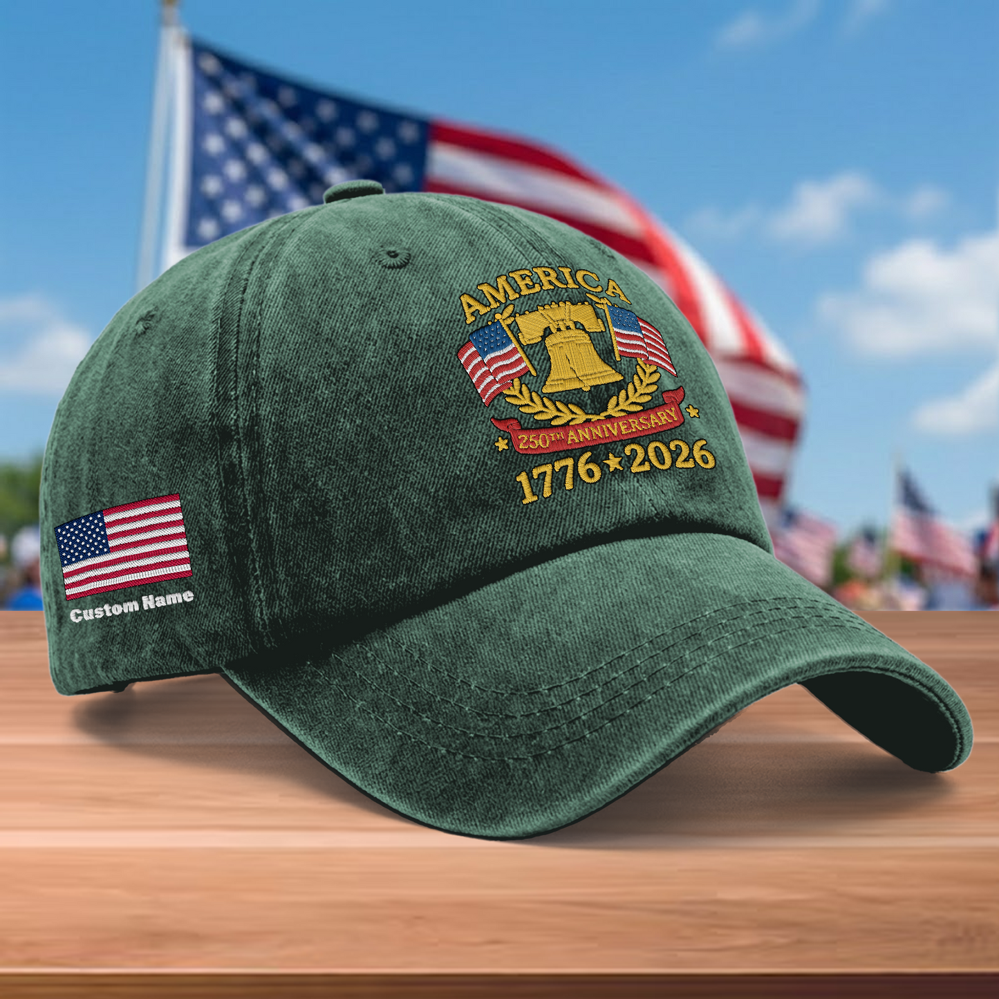Proud America 1776–2026 – Patriotic Gift for America 250th Anniversary – Personalized Embroidered Baseball Cap