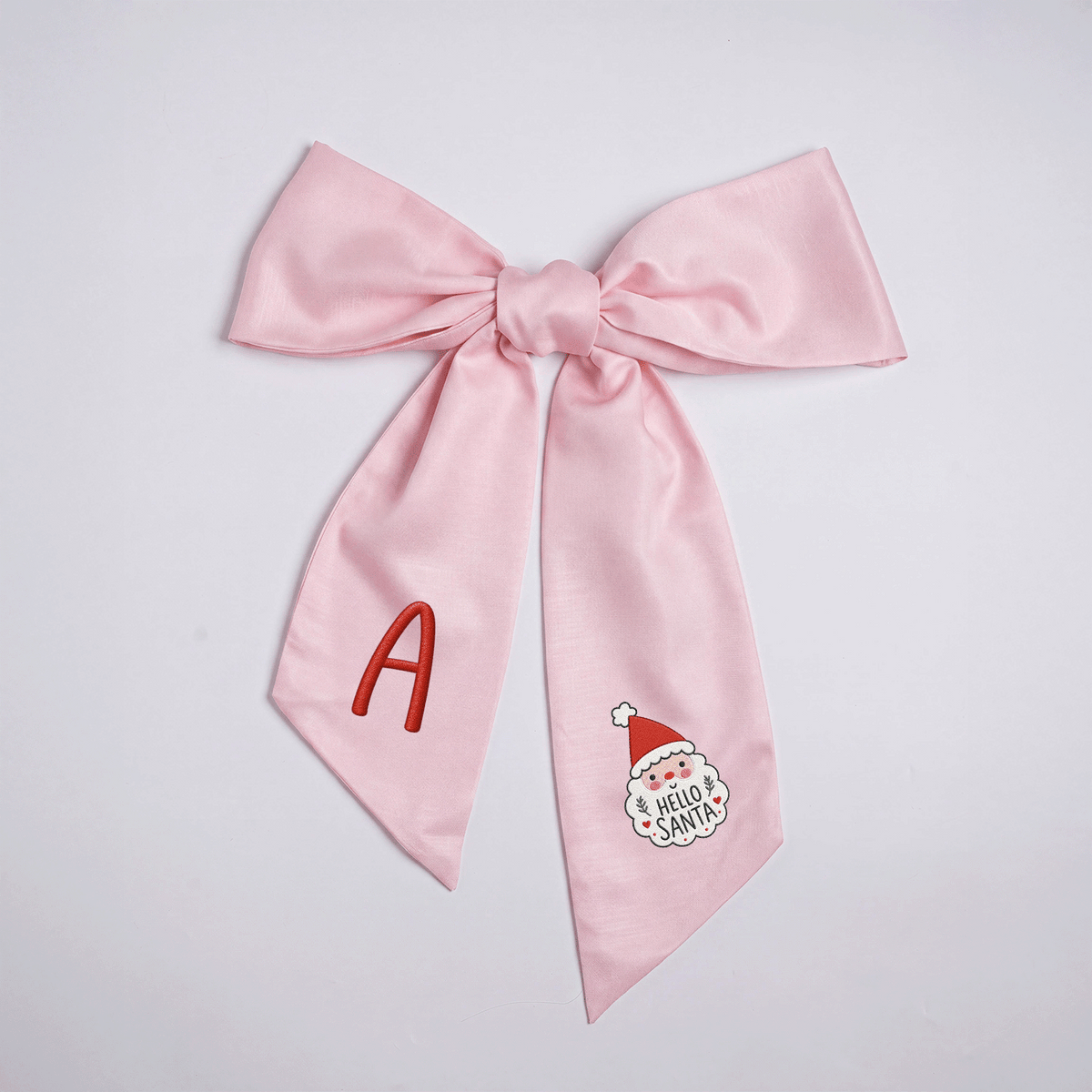 Custom Letter Hello Santa Embroidered Linen Wreath Sash, Personalized Monogram Christmas Bow Sash for Front Door Decor