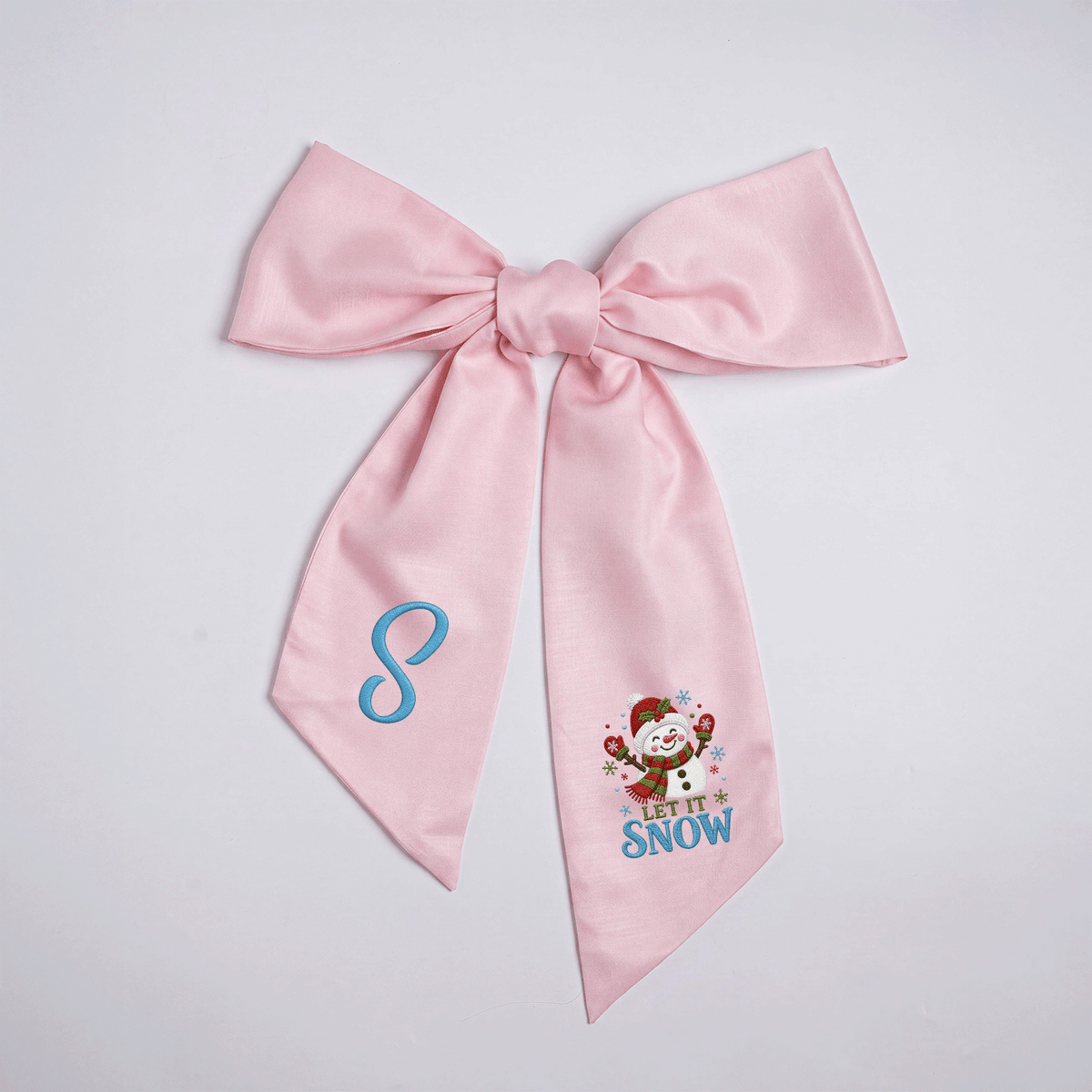 Custom Monogram Let It Snow Snowman Wreath Bow, Personalized Initial Cute Snowman Christmas Wreath Sash & Front Door Decor
