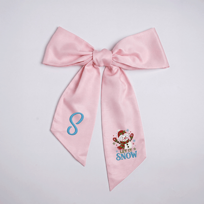 Custom Monogram Let It Snow Snowman Wreath Bow, Personalized Initial Cute Snowman Christmas Wreath Sash & Front Door Decor