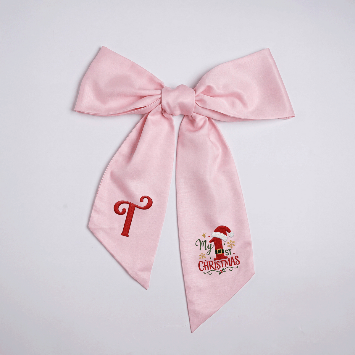 Custom Letter My 1st Christmas Embroidered Linen Wreath Sash, Personalized Monogram Holiday Bow Sash for Baby First Christmas Decor