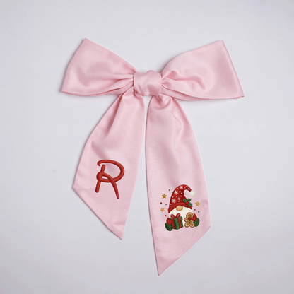 Custom Monogram Christmas Gnome Embroidered Linen Door Wreath Sash, Personalized Initial Gingerbread Gift Gnome Holiday Wreath Sash & Front Door Decor