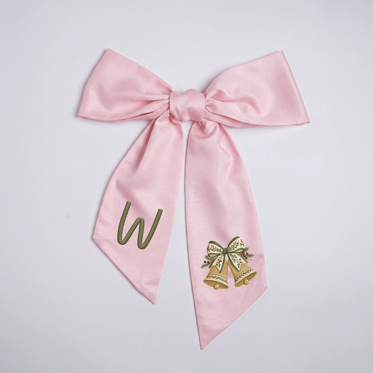 Personalized Monogram Golden Christmas Bells Embroidered Linen Door Wreath Sash, Custom Initial Holiday Wreath Bow Sash Decor, Festive Front Door Home Accessories