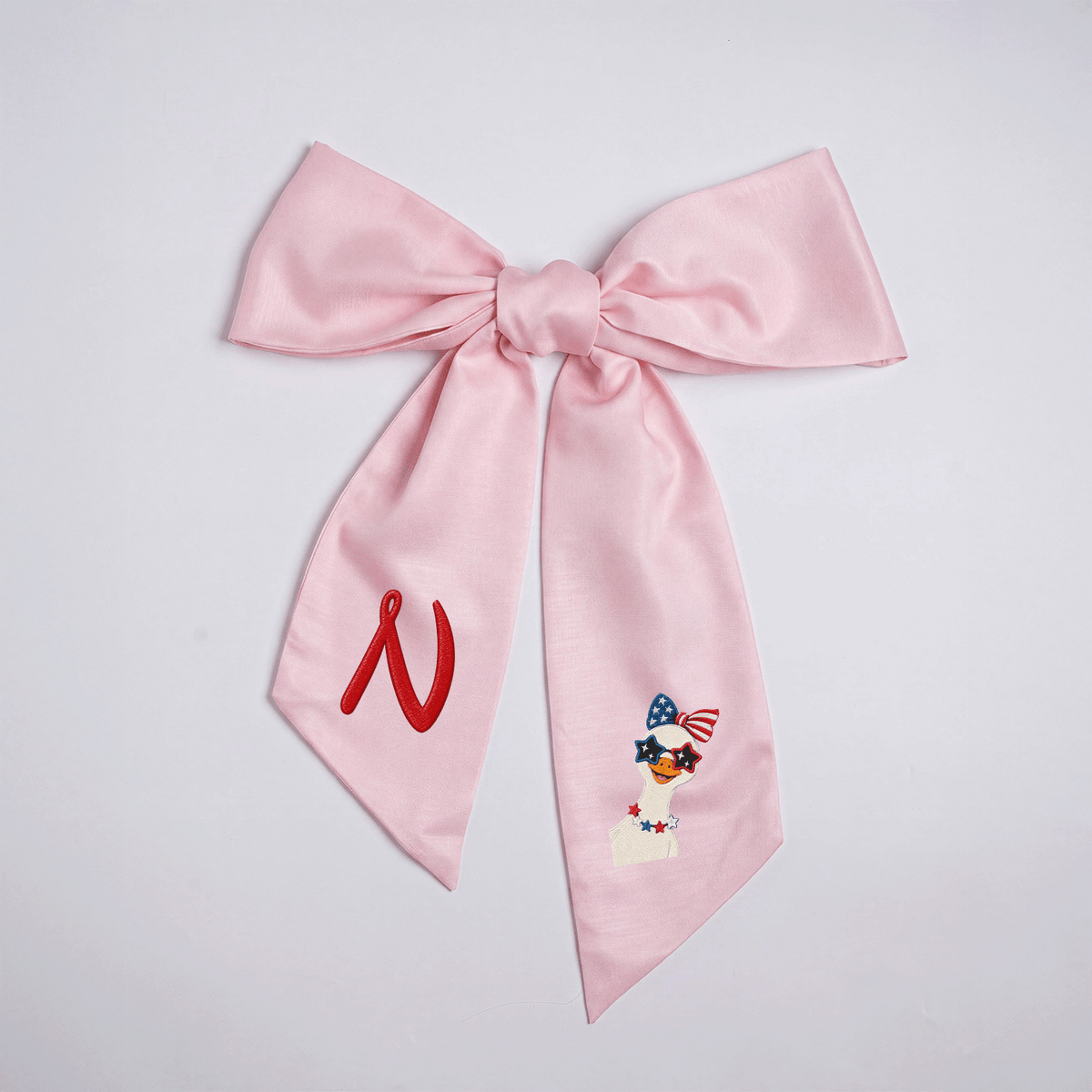 Custom Monogram Patriotic Goose Embroidered Linen Door Wreath Sash, Personalized Initial Bow Goose Gingham Holiday Wreath Sash & Front Door Decor