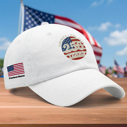 America 250 Years 1776-2026 Embroidered Washed Denim Baseball Cap – Custom Name Patriotic USA Anniversary Hat