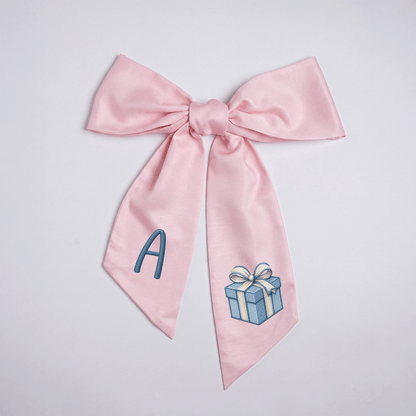 Custom Letter Gift Box Embroidered Linen Wreath Sash, Personalized Monogram Holiday Present Bow Sash for Front Door Decor