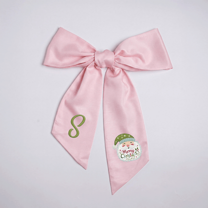 Custom Letter Christmas Santa Claus Embroidered Linen Wreath Sash, Personalized Monogram Merry Christmas Bow Sash for Front Door Decor